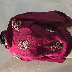 Vintage Sweater With Crossstitched Roses